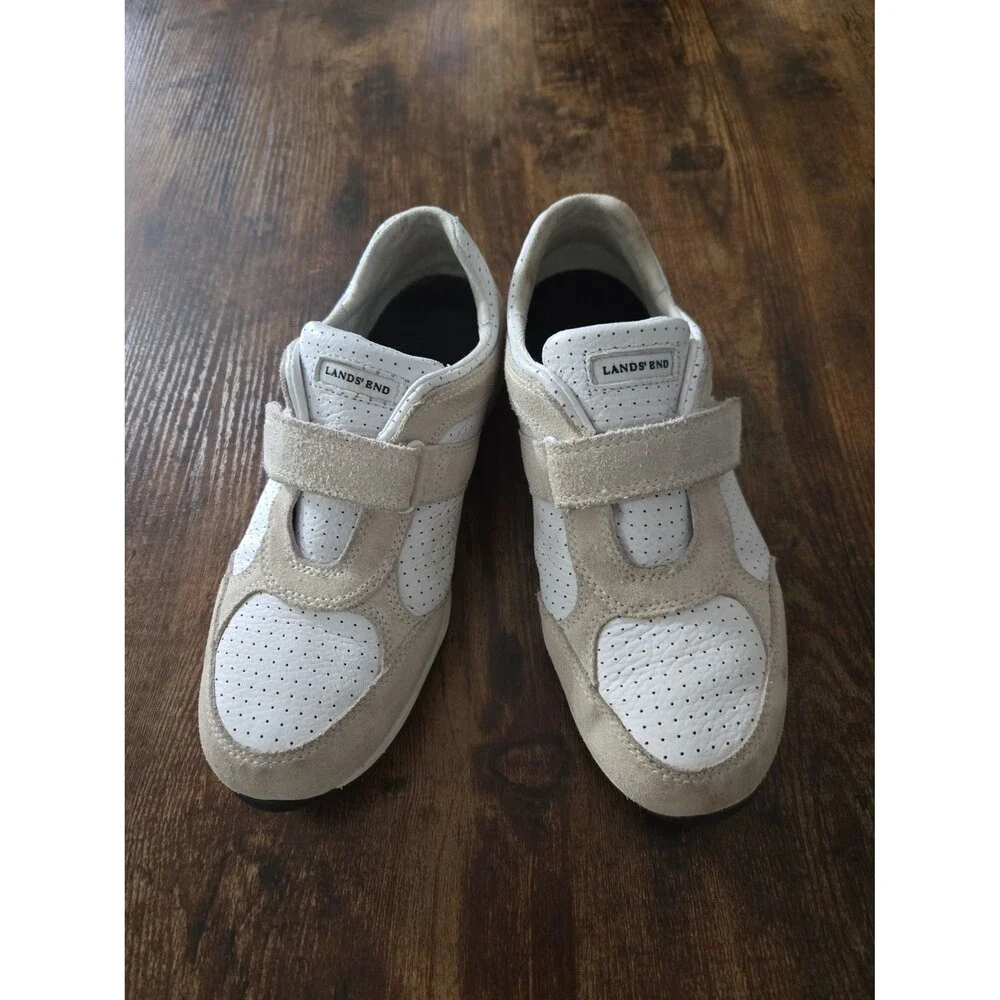 Vintage Lands End White Perforated Athletic Sneakers Shoes Women's Size 8